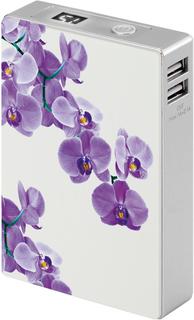 Портативное зарядное устройство InterStep 12000 мАч 2xUSB с принтом орхидея (белый)