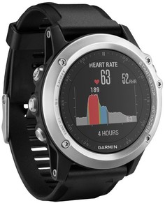 Спортивные часы Garmin Fenix 3 HR с черным ремешком (серебристый)