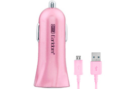 Зарядное устройство Earldom ES-155 АЗУ 2xUSB 2.4A + MicroUSB 2.4A Pink