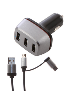 Зарядное устройство DF AutoTor-06 3xUSB 5.1A Smart Charge + Кабель MicroUSB/Type-C