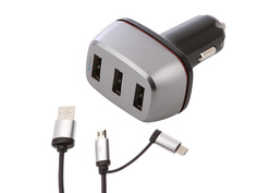 Зарядное устройство DF AutoTor-05 3xUSB 5.1A Smart Charge + Кабель MicroUSB/Lightning