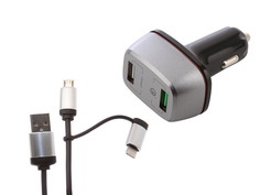 Зарядное устройство DF AutoTor-03 2xUSB 5.4A QC 3.0 Smart Charge + Кабель MicroUSB/Lightning