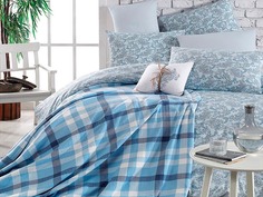 Постельное белье Arya Squart с пледом Комплект 2 спальный Ранфорс Blue TR1002185