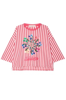Хлопковый лонгслив в полоску с цветами Golden Goose
