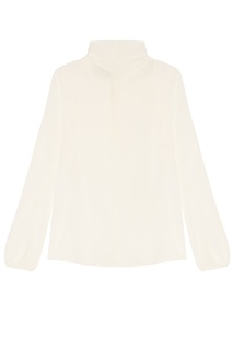 Белая блузка с драпированным воротником Prada