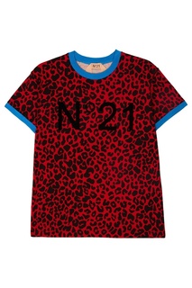 Красная футболка с леопардовым принтом No21