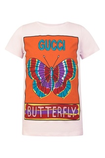 Розовая футболка с большим принтом Gucci Children
