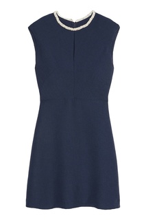 Синее платье с контрастной отделкой Sandro