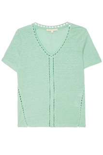 Зеленый льняной топ с ажурной отделкой Maje