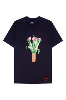 Черная футболка с тюльпанами Fendi