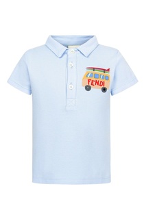 Голубое поло с яркой аппликацией Fendi Children