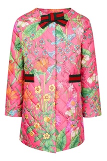 Стеганая куртка с цветочным принтом Gucci Children