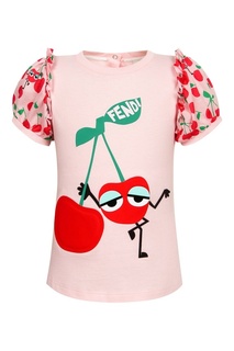 Розовая футболка с вишнями Fendi Children
