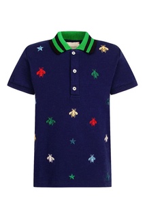 Синее поло с вышивкой Gucci Children