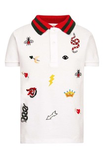 Поло с разноцветной вышивкой Gucci Children