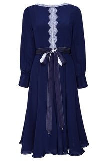 Синее шелковое платье с поясом The Dress