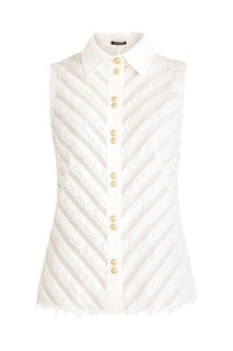 Белая блузка с золотистыми пуговицами Balmain