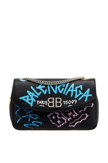 Кожаная сумка с принтом BB Round M Graffiti Balenciaga