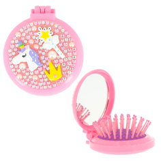 Расческа для волос с зеркалом MISS PINKY UNICORN розовая с короной