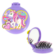 Расческа для волос с зеркалом MISS PINKY UNICORN фиолетовая с пони