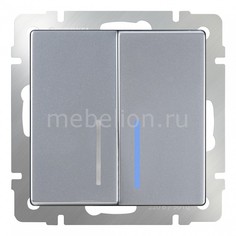 Выключатель двухклавишный с подсветкой без рамки Серебряный WL06-SW-2G-LED Werkel