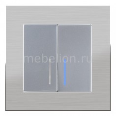 Выключатель проходной двухклавишный с подсветкой без рамки Aluminium(Серебряный) WL06-SW-1G+WL06-SW-2G-2W-LED Werkel