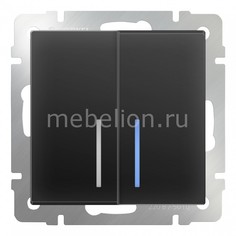 Выключатель проходной двухклавишный с подсветкой без рамки Черный матовый WL08-SW-2G-2W-LED Werkel