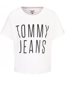 Укороченная хлопковая футболка с логотипом бренда Tommy Hilfiger