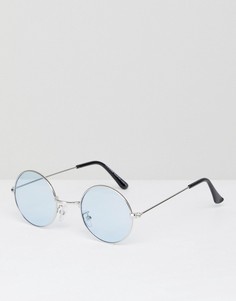 Круглые солнцезащитные очки с синими стеклами 7x - Серебряный