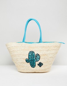 Соломенная пляжная сумка с принтом кактусов South Beach - Мульти