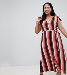 Комбинезон в полоску с запахом и короткими рукавами ASOS DESIGN Curve - Мульти