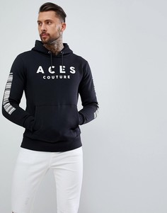 Худи обтягивающего кроя с принтом на спине Aces Couture - Черный