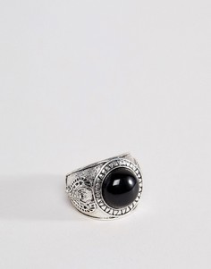 Серебристое кольцо с печаткой и черным ониксом Icon Brand - Серебряный