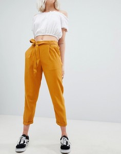 Зауженные брюки горчичного цвета с завязкой Pull&Bear - Желтый Pull&;Bear