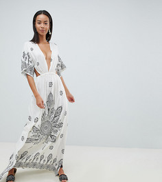 Пляжное платье-кимоно макси с принтом и глубоким вырезом ASOS DESIGN Tall - Мульти