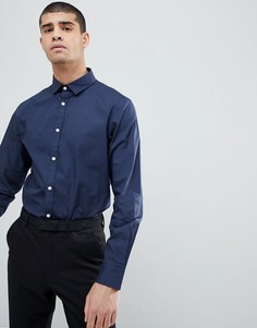 Однотонная поплиновая рубашка узкого кроя Process Black - Темно-синий