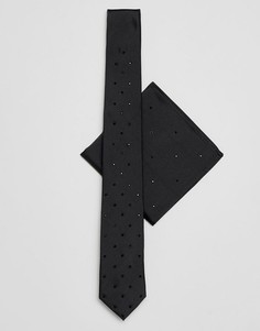 Галстук и платок для нагрудного кармана черного цвета Burton Menswear - Черный