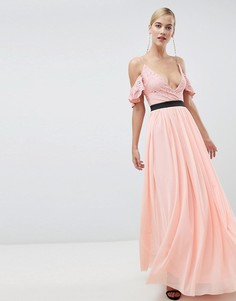 Платье макси с кружевным верхом и контрастной юбкой Rare - Розовый