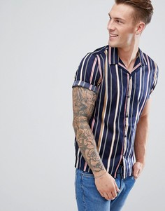 Облегающая темно-синяя рубашка в полоску River Island - Синий