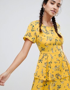 Missguided Floral Tiered Mini Dress - Желтый
