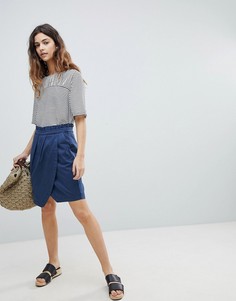 Юбка с поясом-оборкой и запахом Soaked In Luxury - Синий