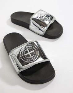 Черно-серебристые шлепанцы с логотипом Slydes x Religion - Мульти