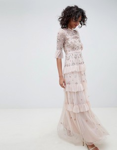 Платье макси с вышивкой Needle & Thread - Розовый