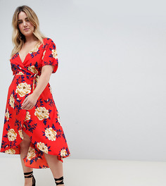 Missguided Plus Floral Wrap Over Dress - Красный