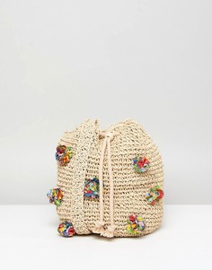 Кремовая плетеная сумка с помпонами Pull&Bear - Кремовый Pull&;Bear