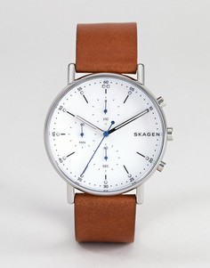 Часы с кожаным ремешком Skagen SKW6462 - Коричневый