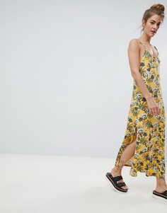 Желтое платье на бретелях с цветочным принтом Pull&Bear - Желтый Pull&;Bear