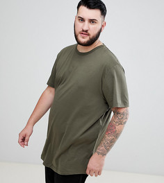 River Island Big & Tall Longline T-Shirt With Curved Hem In Khaki - Зеленый