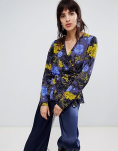 Блузка с запахом и цветочным узором Selected - Синий