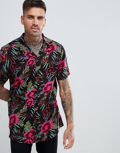 Рубашка с цветочным принтом и воротником в виде лацканов Urban Threads - Черный